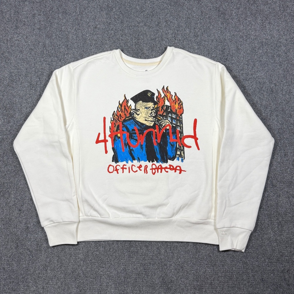 YG 4Hunnid Officer Bacon Stay Dangerous Crewneck Sweatshirt Off White Large 089